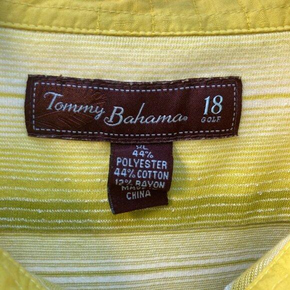 Tommy Bahama 18 Golf Yellow Striped Ghost Floral Polo Shirt Size XL - Picture 4 of 8